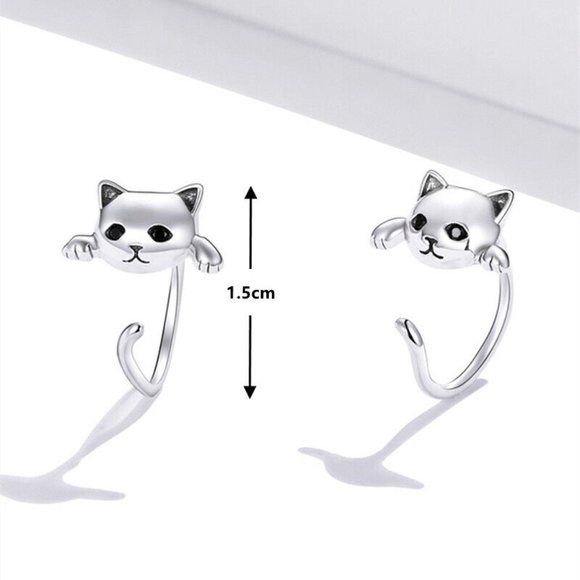 New 925 Sterling Silver Kitty Hug Earrings - Picture 6 of 6